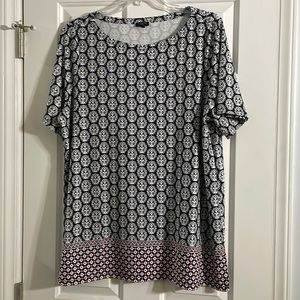 EUC 2X Talbots Tunic Length Black, White, and Pink Top